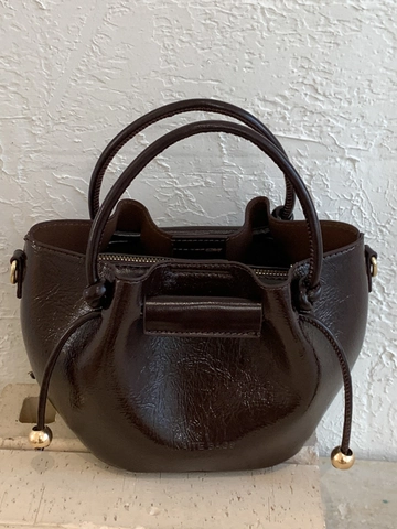 Vintage Minimalist PU Leather Bucket Bag For Women Fashion New Drawstring Handbag With Gold Ball Decor Large Capacity Shoulder Crossbody Bag