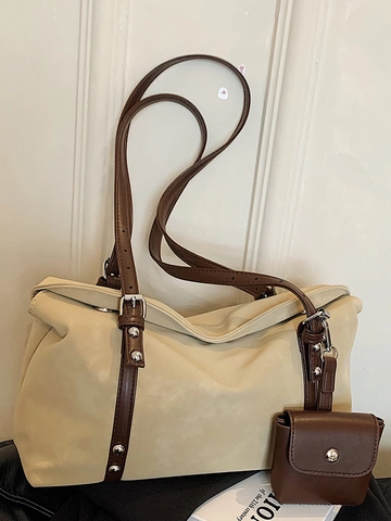 Borsa Sottobraccio in Pelle PU da Donna Grande Capacità Vintage Stile Maillard Borsa a Tracolla Con Mini Pochette Rimovibile