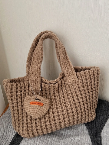 Borsa Tote da Donna Vintage Intrecciata a Mano all'Uncinetto in Filato Spesso con Motivo a Nido d'Ape Borsa a Mano in Maglia