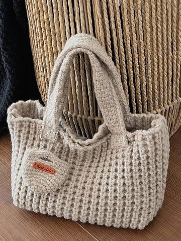 Borsa Tote da Donna Vintage Intrecciata a Mano all'Uncinetto in Filato Spesso con Motivo a Nido d'Ape Borsa a Mano in Maglia