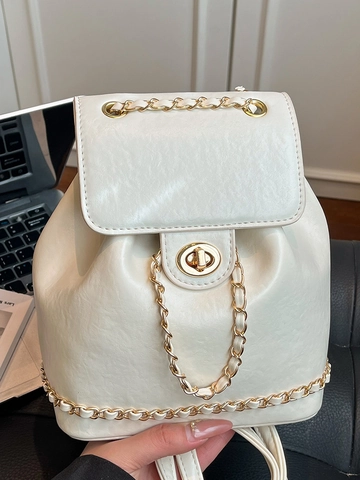 Mochila Mini de Cuero PU para Mujer con Cadena de Color en Contraste Pequeña Mochila Retro Bolso de Hombro Casual para Mujer