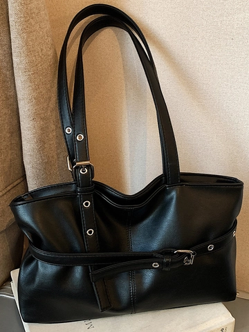 Bolso de Axila de Cuero PU Retro para Mujer Bolso de Hombro Minimalista de Gran Capacidad Con Hebilla de Metal Decorativo Trabajo Informal