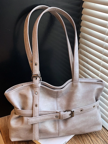 Bolso de Axila de Cuero PU Retro para Mujer Bolso de Hombro Minimalista de Gran Capacidad Con Hebilla de Metal Decorativo Trabajo Informal