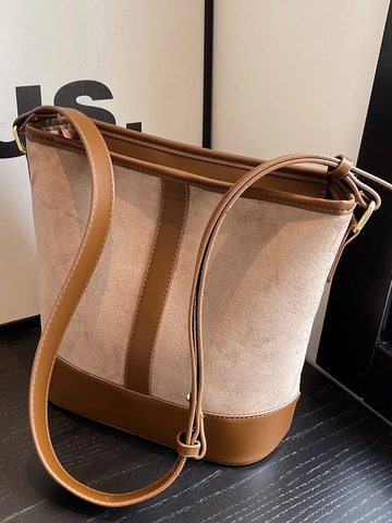 Große Kapazität Vintage Eimertasche Für Damen PU Leder Wildleder Nähte Minimalistisch Pendler Schulter Umhängetasche