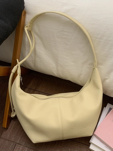 Bolso de Axila para Mujer Cuero PU Minimalista Grano de Lichi Bolso Hobo de Hombro Color Sólido Con Cremallera