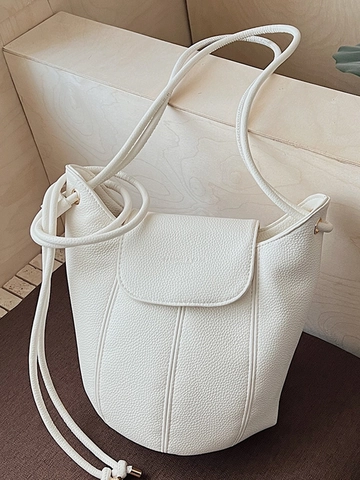 Sac Seau Rétro en Cuir PU pour Femme avec Grain de Litchi Minimaliste Urbain Simple Sac à Bandoulière pour Navette Quotidienne Sac à Main Dame