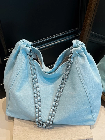 Damen Denim Tragetasche Mode Kette Umhängetasche Große Kapazität Gewaschene Denim Pendler Hobo Tasche Lässiger Minimalismus