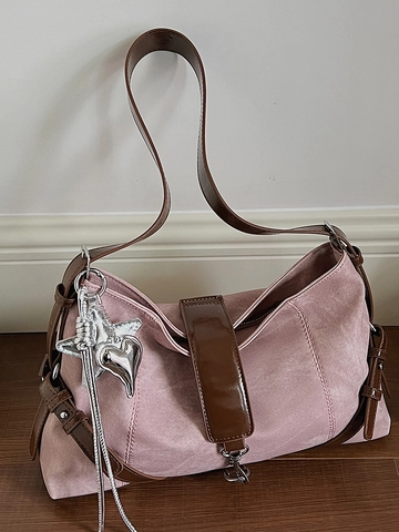 Vintage PU Leder Schultertasche Mit Großer Kapazität Für Damen Achseltasche Mit Stern Herz Metallanhängern Retro Urban Style Mode Handtasche
