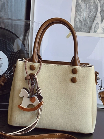 Sac Bandoulière Carré en Cuir PU Coréen Femmes Surpiqûres Contrastées Sac à Main Breloque Cheval Vintage Mode Sacoche
