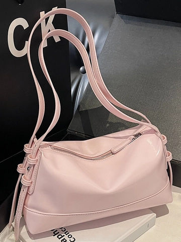 Borsa Sottobraccio Minimalista da Donna in Pelle PU Lucida Piccola Borsa a Spalla Quadrata Elegante Borsa da Pendolare Con Cerniera