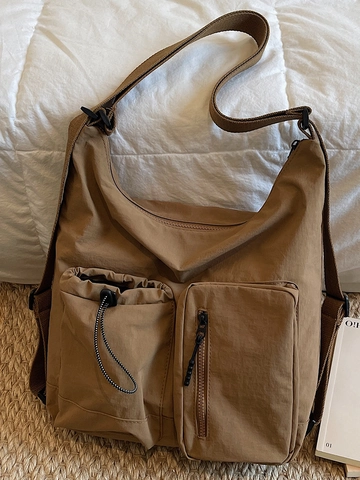 Borsa a Tracolla Casual Minimalista Stile Coreano Multitasche Donna Moda Contrasto Grande Capacità Nylon Borsa a Spalla