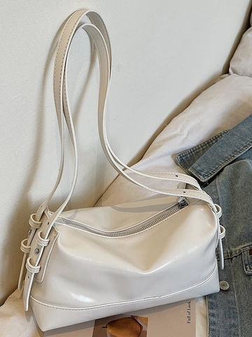 Borsa Sottobraccio Minimalista da Donna in Pelle PU Lucida Piccola Borsa a Spalla Quadrata Elegante Borsa da Pendolare Con Cerniera