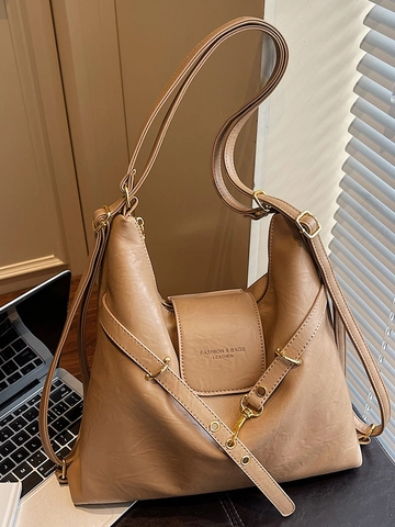 Bolso Tote de Mujer de Gran Capacidad Vintage Cuero PU Bolso de Bandolera Minimalista Urbano Color Sólido Bolso de Mano de Moda Viaje Compras