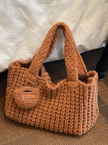 Borsa a Tracolla Lavorata a Maglia Fatta a Mano per Donna Borsa a Mano Retrò all'Uncinetto Con Ciondolo a Cuore Borsa Casual