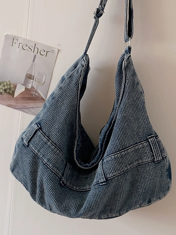 Damen Denim Schultertasche Große Kapazität Retro Gestreifte Hobo Tasche Lässige Tote Umhängetasche Verstellbarer Riemen Handtasche