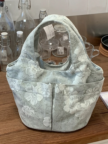 Borsa a Mano da Donna Ricamata con Fiori Grande Capacità Multi Tasca Borsa in Tessuto Casual Pendolare Secchiello per Uso Quotidiano