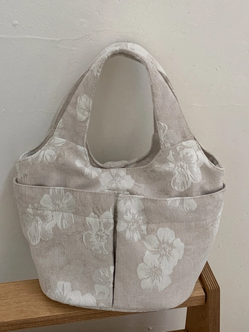 Borsa a Mano da Donna Ricamata con Fiori Grande Capacità Multi Tasca Borsa in Tessuto Casual Pendolare Secchiello per Uso Quotidiano