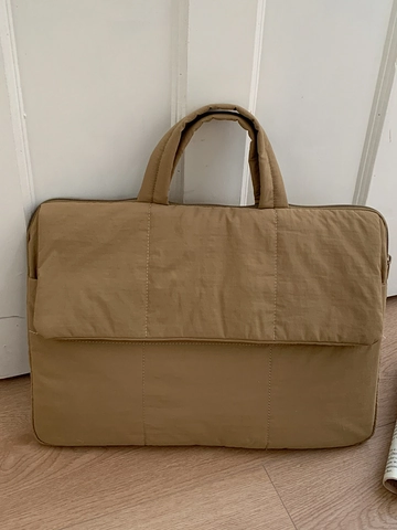 Bolsa Ligera Acolchada para Portátil para Mujer Minimalista Urbano Bolso de Mano Grande Casual Daily Commuter Bag con Bolsillo de Cremallera Color Sólido Patrón de Cuadrícula Bolso de Mano