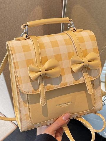 Zaino Piccolo Coreano a Quadri Con Fiocco Per Donna Zaino Multiuso in Pelle PU Borsa a Tracolla Stile Preppy Moda Borsa Per La Scuola Ragazze