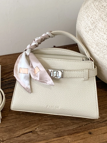 Petit Sac Carré Minimaliste Femme en Cuir PU Motif Litchi Sac à Bandoulière Avec Foulard en Soie Rétro