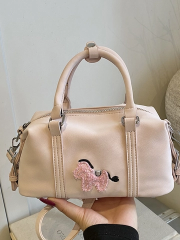 Borsa Boston da Donna Con Ricamo Cartoon Pony Moda in Pelle PU Borsa a Mano Piccola Borsa a Tracolla Borsa a Cuscino