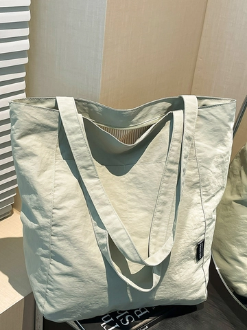 Large Capacity Wrinkled Polyester Tote Bag For Women Lightweight Shoulder Bag Korean Style Solid Color Fabric Shopping Handbag