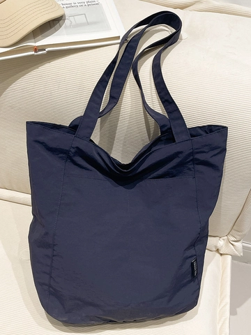 Large Capacity Wrinkled Polyester Tote Bag For Women Lightweight Shoulder Bag Korean Style Solid Color Fabric Shopping Handbag