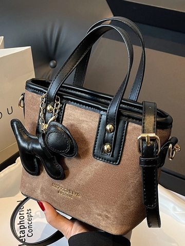 Bolso Bombonera Minimalista Urbano Mujer Cuero PU Mosaico Bandolera Hombro Elegante Bolso de Mano con Colgante Desmontable