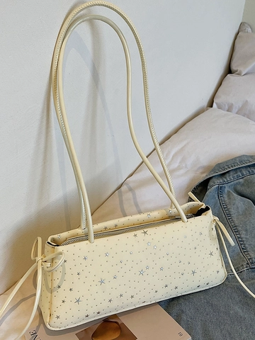 Women Star Pattern Shoulder Bag Large Capacity Starry Print Fabric Underarm Bag Dual Straps Minimalist Casual Bag Spring Fashion