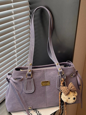 Grand Sac à Main Fourre-tout en Cuir PU pour Femmes Style Vintage avec Pendentif Ours Coutures pour Travail et Bureau