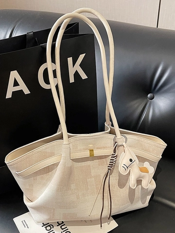Borsa Tote in Tela ad Alta Capacità da Donna Casual Pendolare Sottobraccio Con Ciondolo a Cavallo Rimovibile Borsa a Mano Stampata a Quadri Minimalista