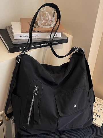 Large Capacity Canvas Tote Bag For Women Minimalist Utility Crossbody Bag Multi Pockets Urban Casual Daily Commuting Shoulder Bag