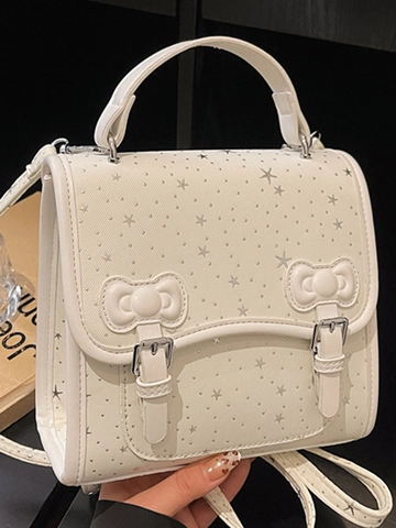 Borsa a Spalla Donna Con Fiocco Motivo a Stelle Zaino in Tela Semplice Borsa a Mano Versatile Borsa Quadrata Stile Collegiale