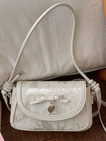 Women Elegant PU Leather Shoulder Bag Butterfly Print Bowknot Crossbody Bag With Heart Pendant Fashion Handbag For Daily