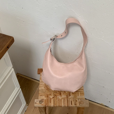 Bolso de Axila Hobo de Media Luna de Cuero PU para Mujer Estilo Coreano Bolso de Hombro Minimalista de Color Sólido Con Correa Ajustable
