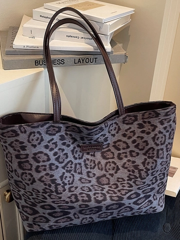 Fashion Leopard Print Large Capacity Tote Bag For Women Urban Simple Suede Shoulder Handbag Casual Daily Shopping Travel Bag