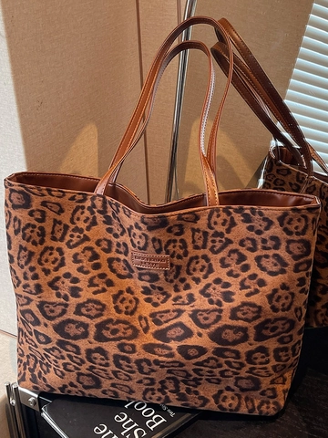 Fashion Leopard Print Large Capacity Tote Bag For Women Urban Simple Suede Shoulder Handbag Casual Daily Shopping Travel Bag