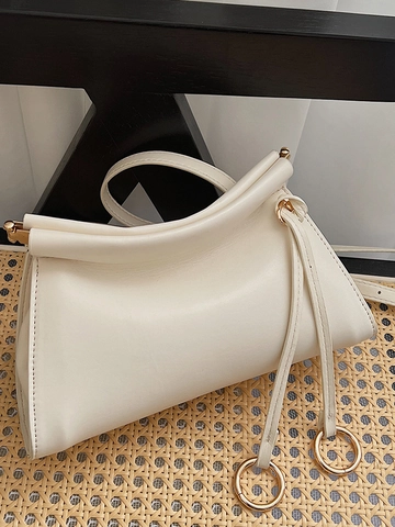 Minimalistische Damen PU Leder Umhängetasche Falten Design Goldener Ring Dekor Große Kapazität Täglich Pendeln Achseltasche
