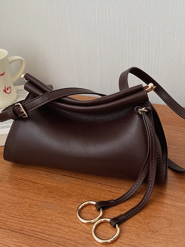 Minimalistische Damen PU Leder Umhängetasche Falten Design Goldener Ring Dekor Große Kapazität Täglich Pendeln Achseltasche