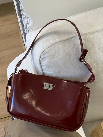 Bolso Baguette de PU Elegante para Mujer Minimalista Debajo del Brazo Bolso de Hombro con Cierre Plateado Color Sólido Moda Diario