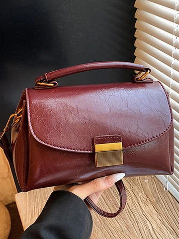 Sac Carré Vintage en Cuir PU pour Femmes Sac à Bandoulière Mode avec Boucle Dorée Poignée Printemps 2026 Commuter Purse