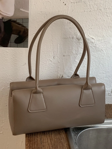 Bolso Baguette de Cuero PU Vintage para Mujer Bolso de Hombro Axila Urbano Simple de Gran Capacidad de Color Sólido Casual