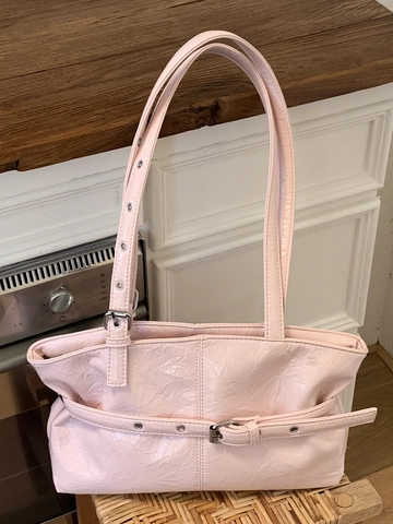 Korean Retro Crinkled PU Leather Underarm Bag For Women Large Capacity Tote Bag Minimalist Stylish Shoulder Bag with Belt Buckle