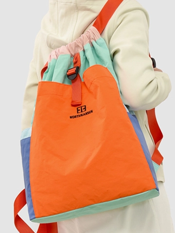 NorthNansen Women Color Block Splicing Backpack Lightweight Nylon Drawstring Backpack For Travel Hiking Fashion Daypack