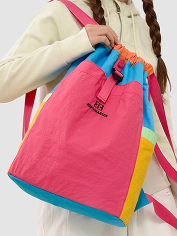 NorthNansen Women Color Block Splicing Backpack Lightweight Nylon Drawstring Backpack For Travel Hiking Fashion Daypack