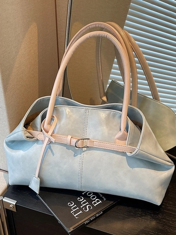 Women Minimalist PU Leather Underarm Bag Large Capacity Contrast Color Shoulder Tote Bag Solid Color Trendy Commute Handbag