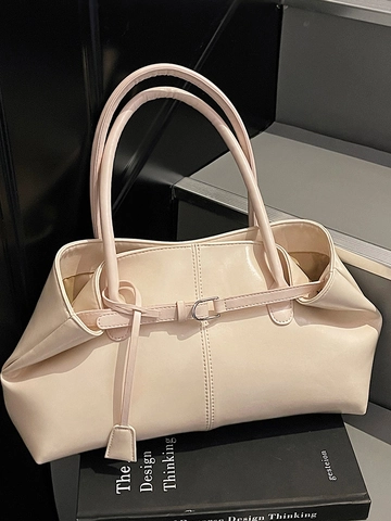 Women Minimalist PU Leather Underarm Bag Large Capacity Contrast Color Shoulder Tote Bag Solid Color Trendy Commute Handbag