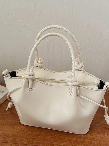 Retro PU Leather Shoulder Bag Elegant Knot Handle Handbag Versatile Crossbody Bag Solid Color Commuter Tote For Women Jewelry