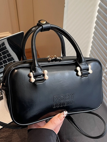 Fashion Women PU Leather Boston Handbag Solid Color Shoulder Crossbody Bag Urban Simple Commuting Office Small Square Purse