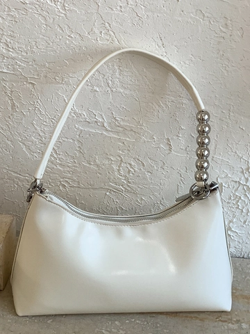 Minimalist Women Underarm Bag PU Leather Hobo Bag With Metal Bead Strap Stylish Solid Color Daily Shoulder Bag With Charm